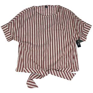 NWT Eleventy Red White Stripe S/S Cotton Tie Bottom Top Womens‎ Size 4